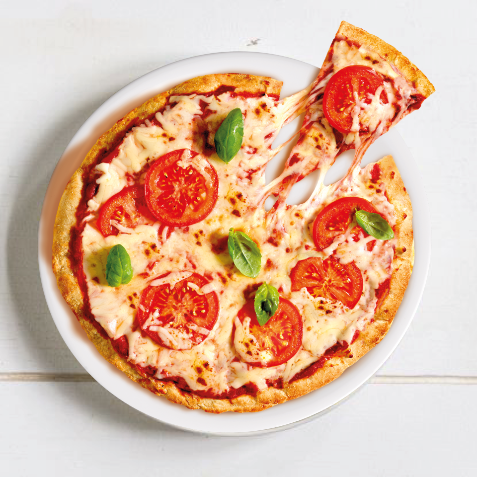 Pizza margherita met Mozzarella Rasp